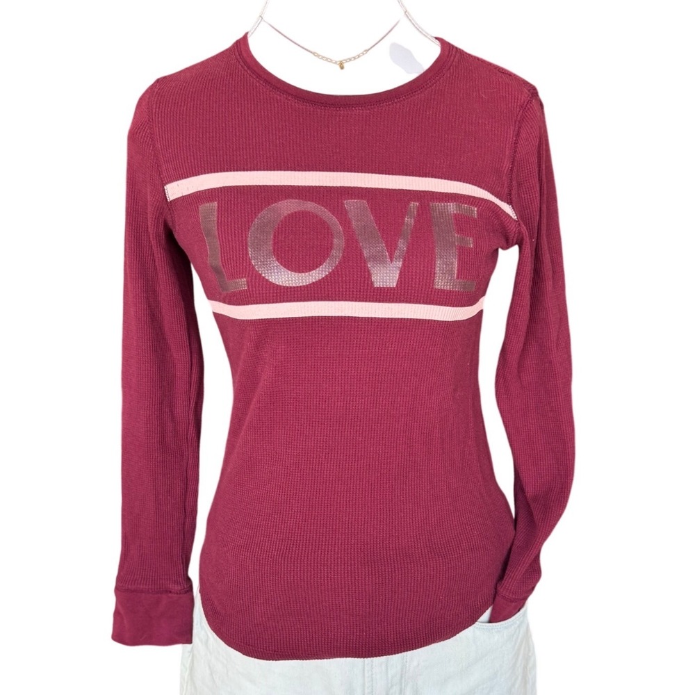 Old Navy Henley Love Waffle Knit Thermal Long Sleeve Top Burgundy Kids XL